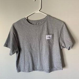 Calvin Klein gray crop top t-shirt with pocket